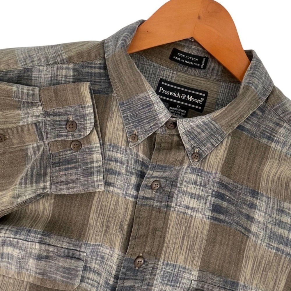 Preswick Moore Mens Plaid Button Down Shirt Size XL Long Sleeve Pockets Casual